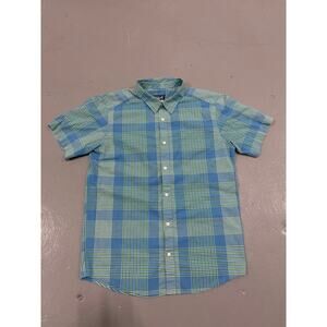 Patagonia Go To Button Up Shirt Mens Large Short Sleeve Blue Green Plaid